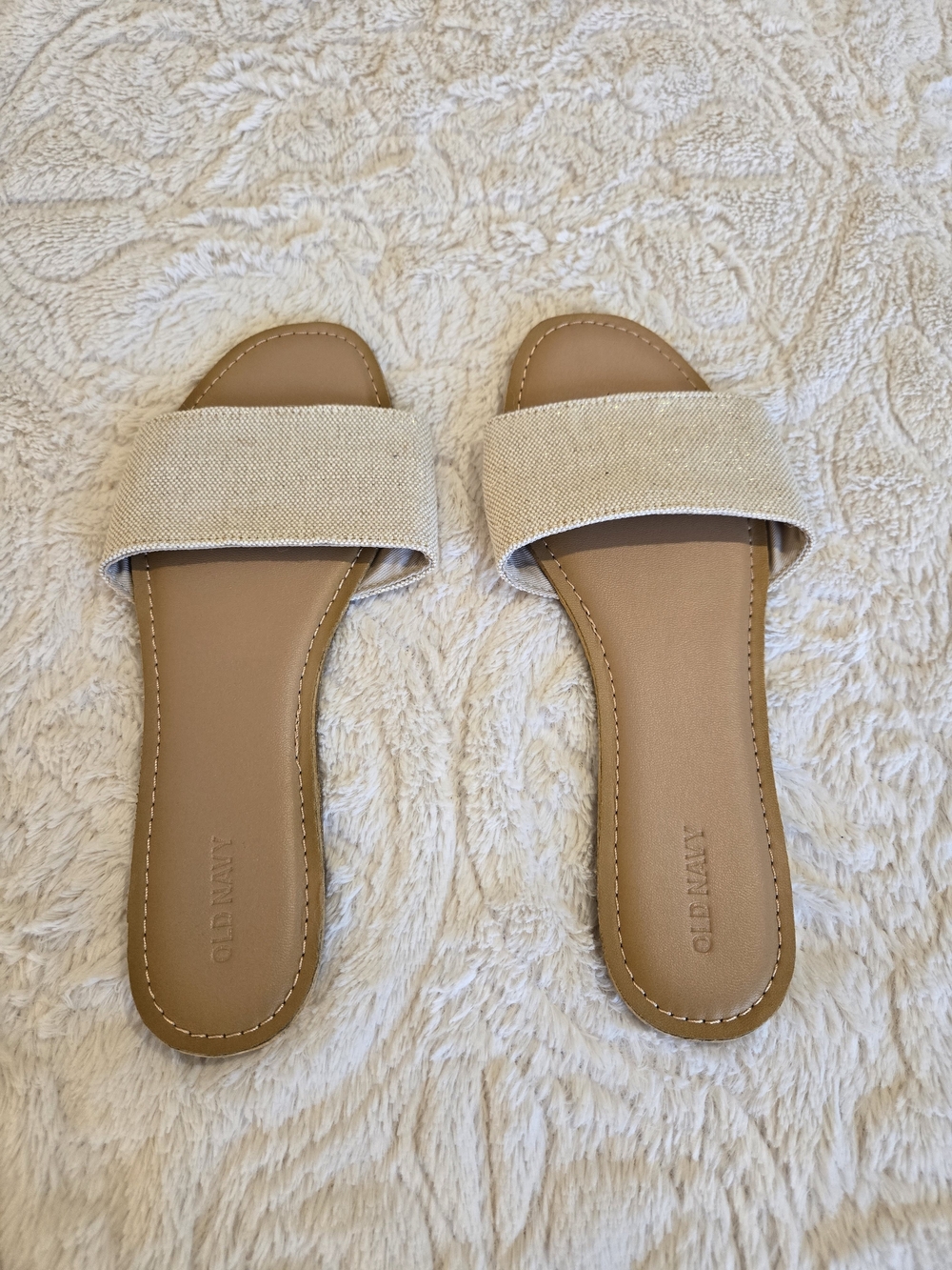 Old Navy Tan Linen Slide Sandals - Women's Easy Slip-On